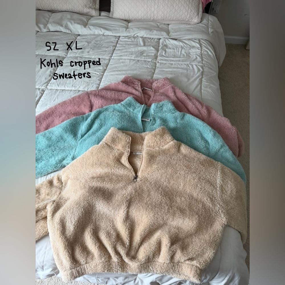 Kohl's Plush Cropped Quarter-Zip Sweater Trio - Pink, Aqua, Beige